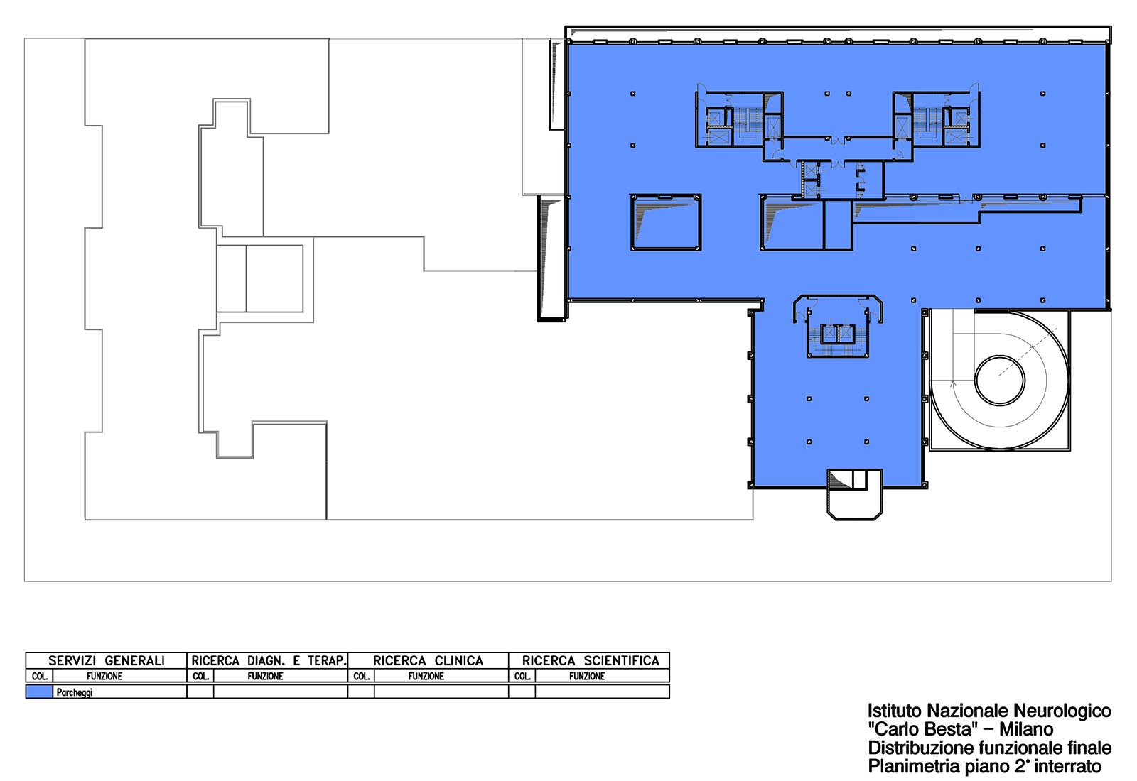 Besta hospital in Milan - 2nd phase - 2nd floor underground plan